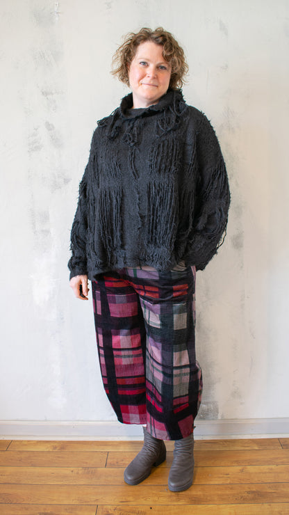 Fringed Funnel Neck Sweater in Black