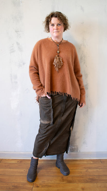 Fox, Silk and Wool Knit Sweater in Terracotta