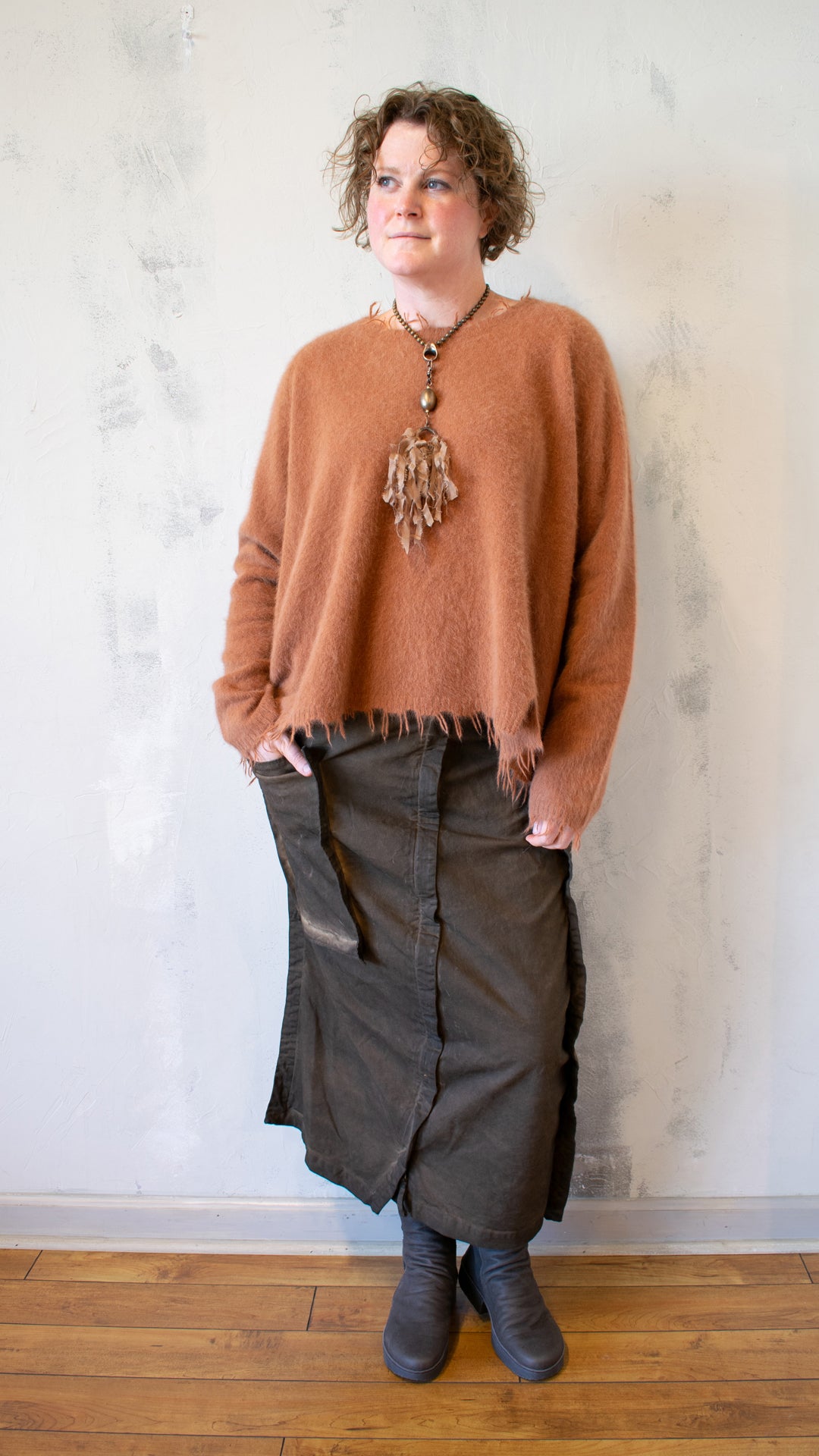 Fox, Silk and Wool Knit Sweater in Terracotta