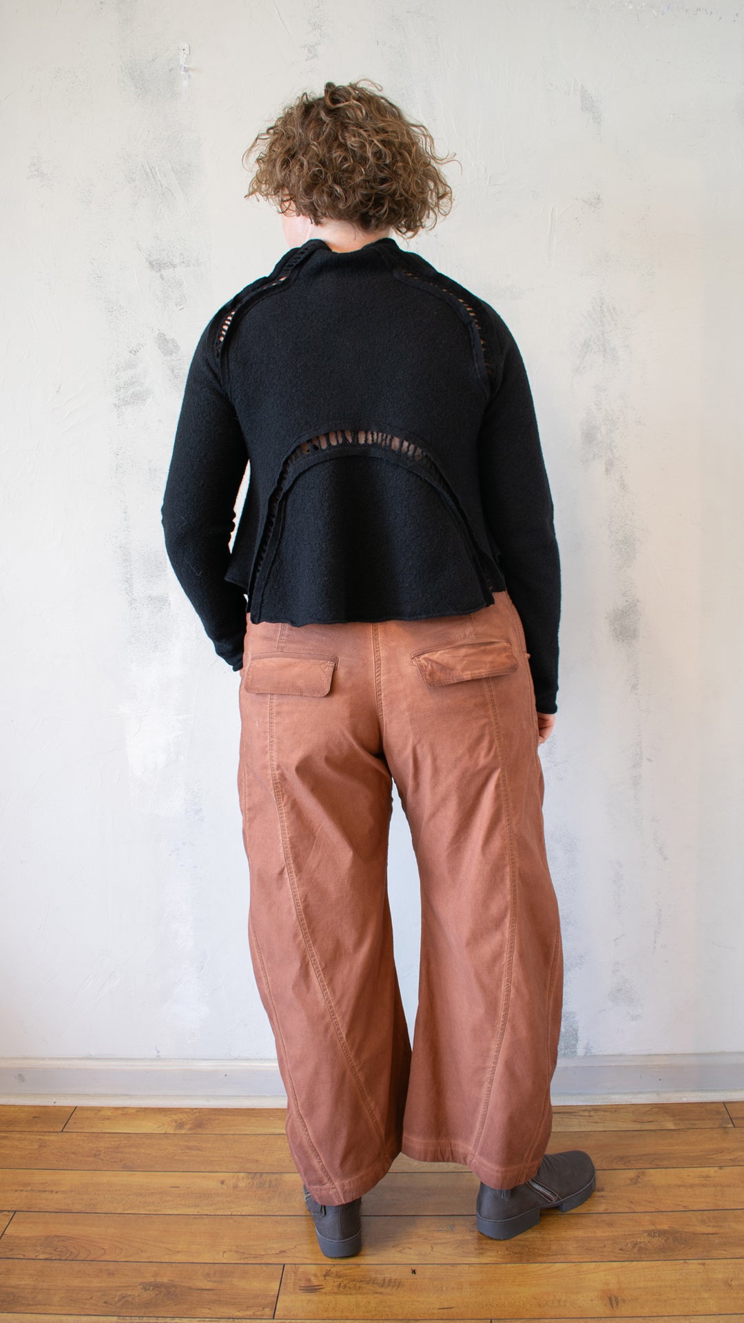Boiled Wool Cropped Cardigan in Black