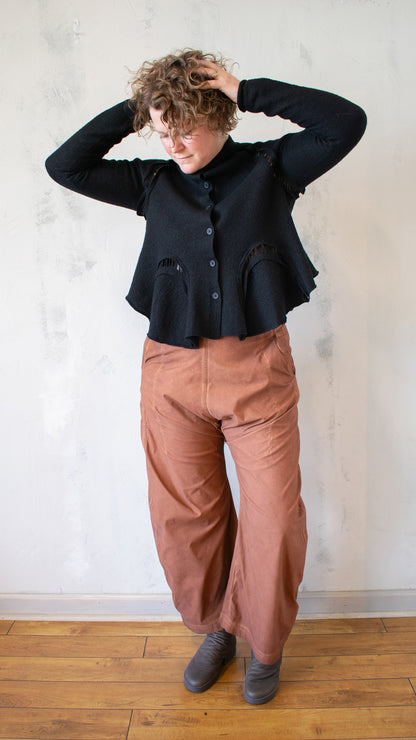 Boiled Wool Cropped Cardigan in Black