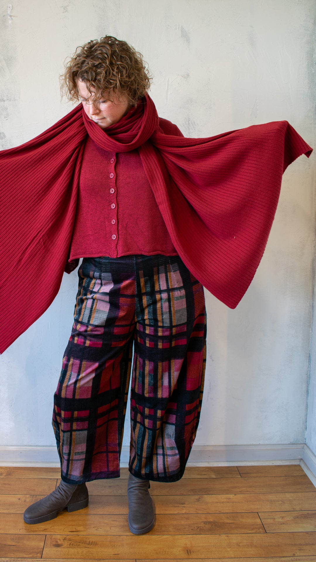 Textured Knit Scarf in Lava