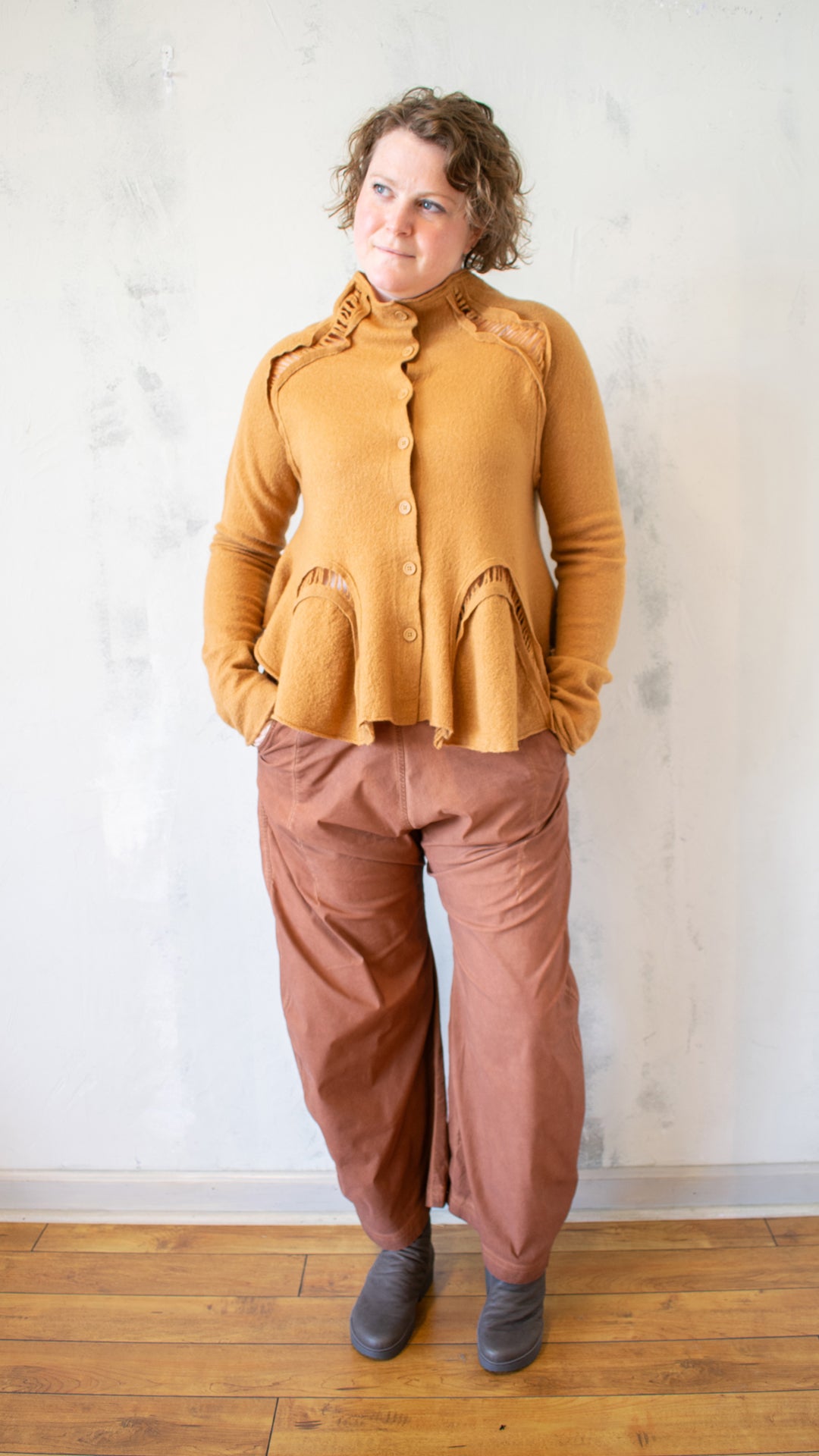 Boiled Wool Cropped Cardigan in Bronze