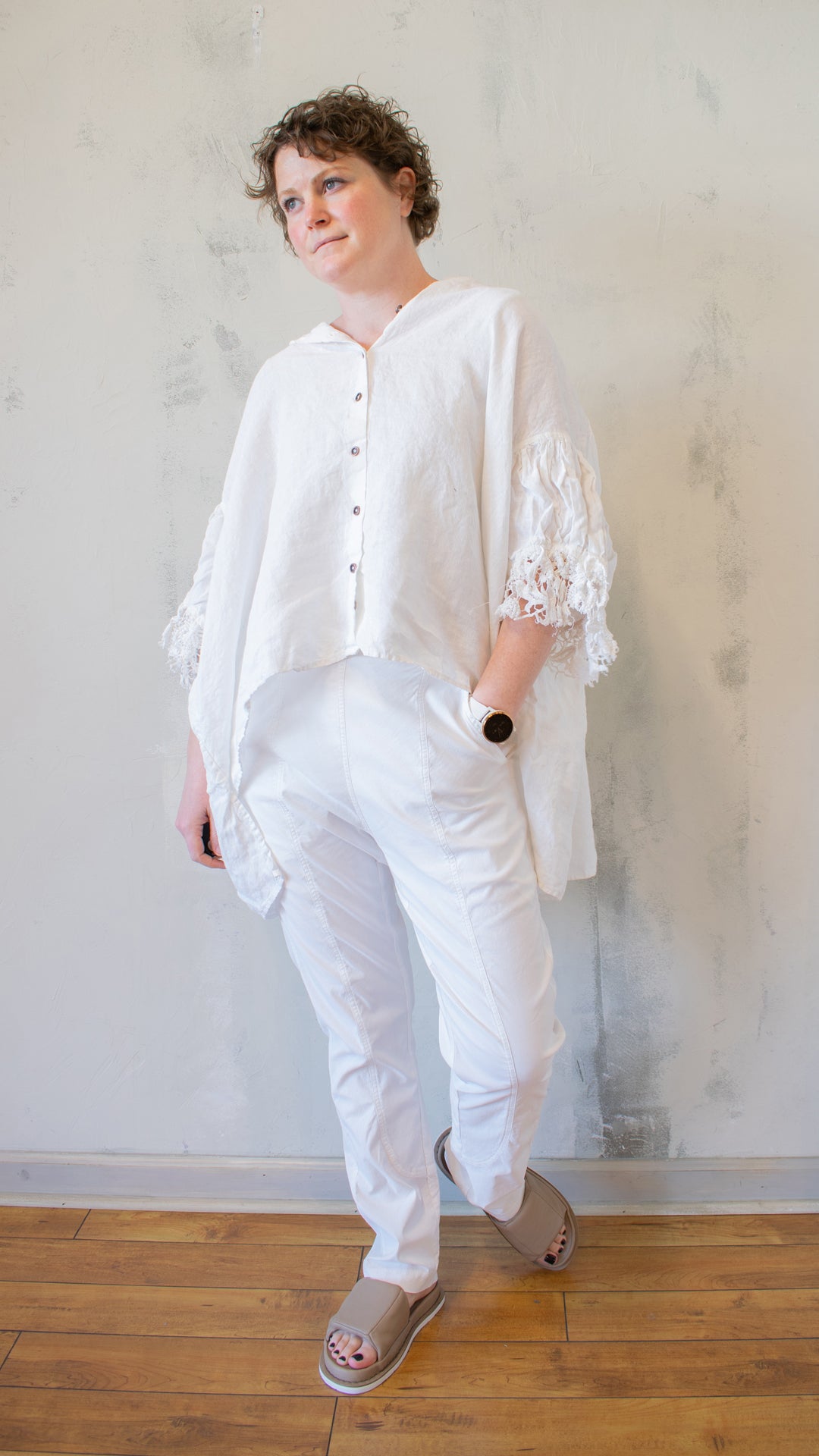 Lace Sleeve Button Up