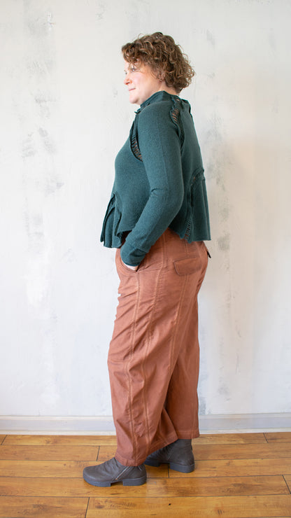 Boiled Wool Cropped Cardigan in Forest