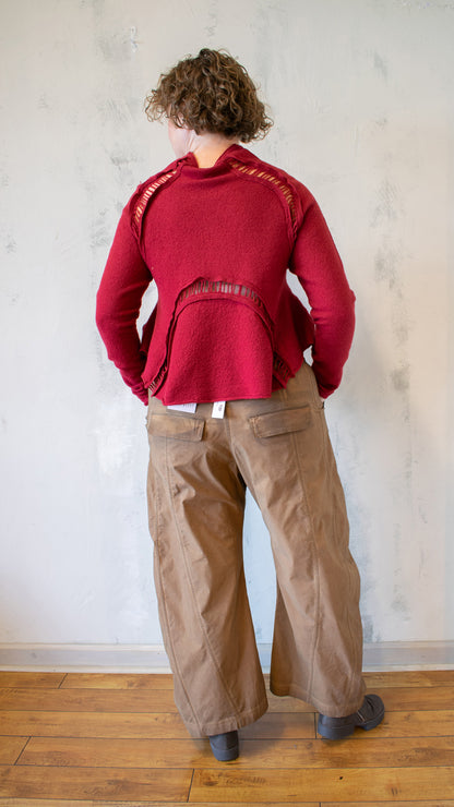 Boiled Wool Cropped Cardigan in Lava