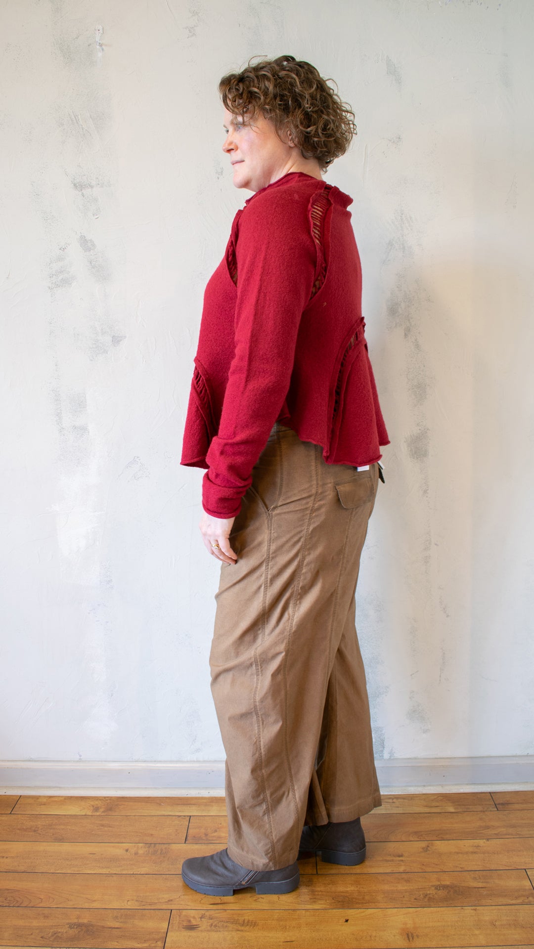 Boiled Wool Cropped Cardigan in Lava