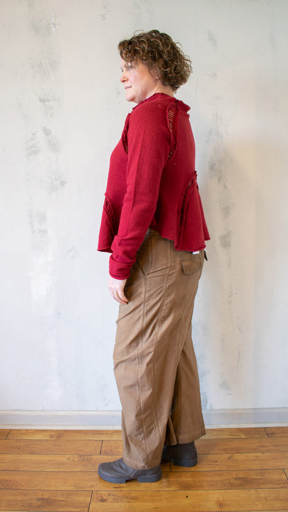 Boiled Wool Cropped Cardigan in Lava