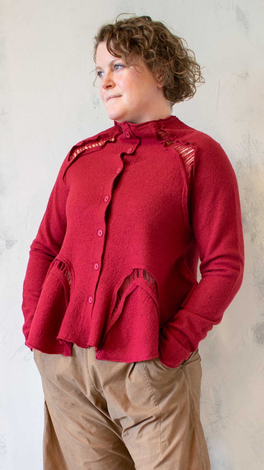 Boiled Wool Cropped Cardigan in Lava