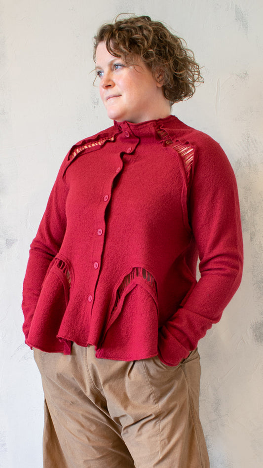 Boiled Wool Cropped Cardigan in Lava