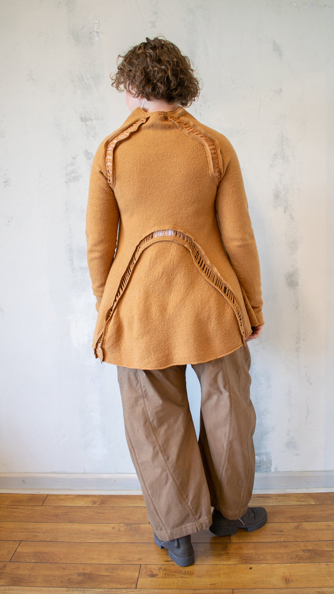 Boiled Wool Peplum Tunic in Bronze