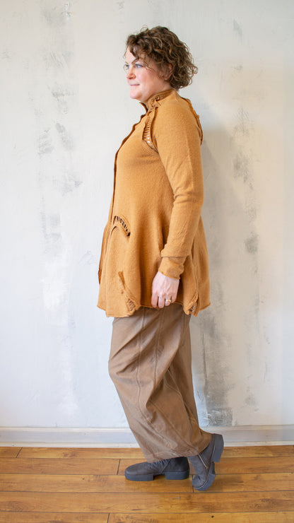Boiled Wool Peplum Tunic in Bronze