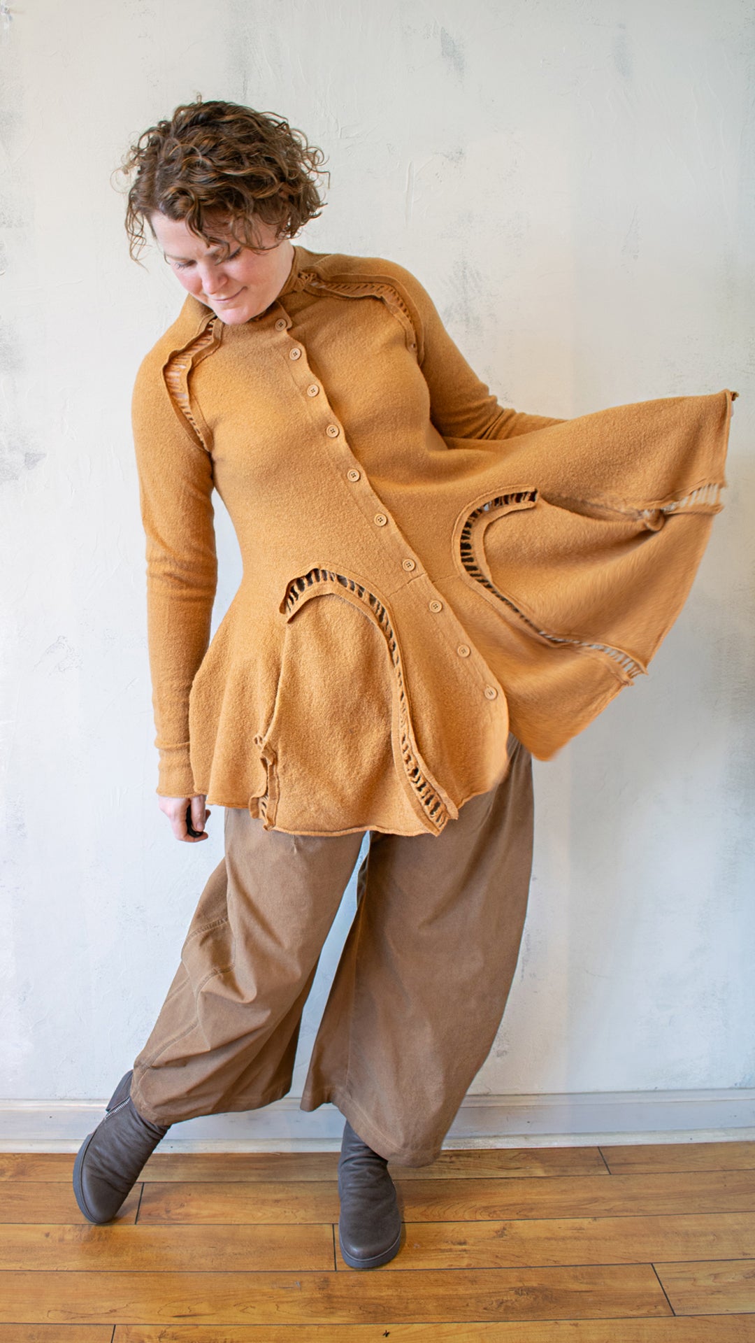 Boiled Wool Peplum Tunic in Bronze