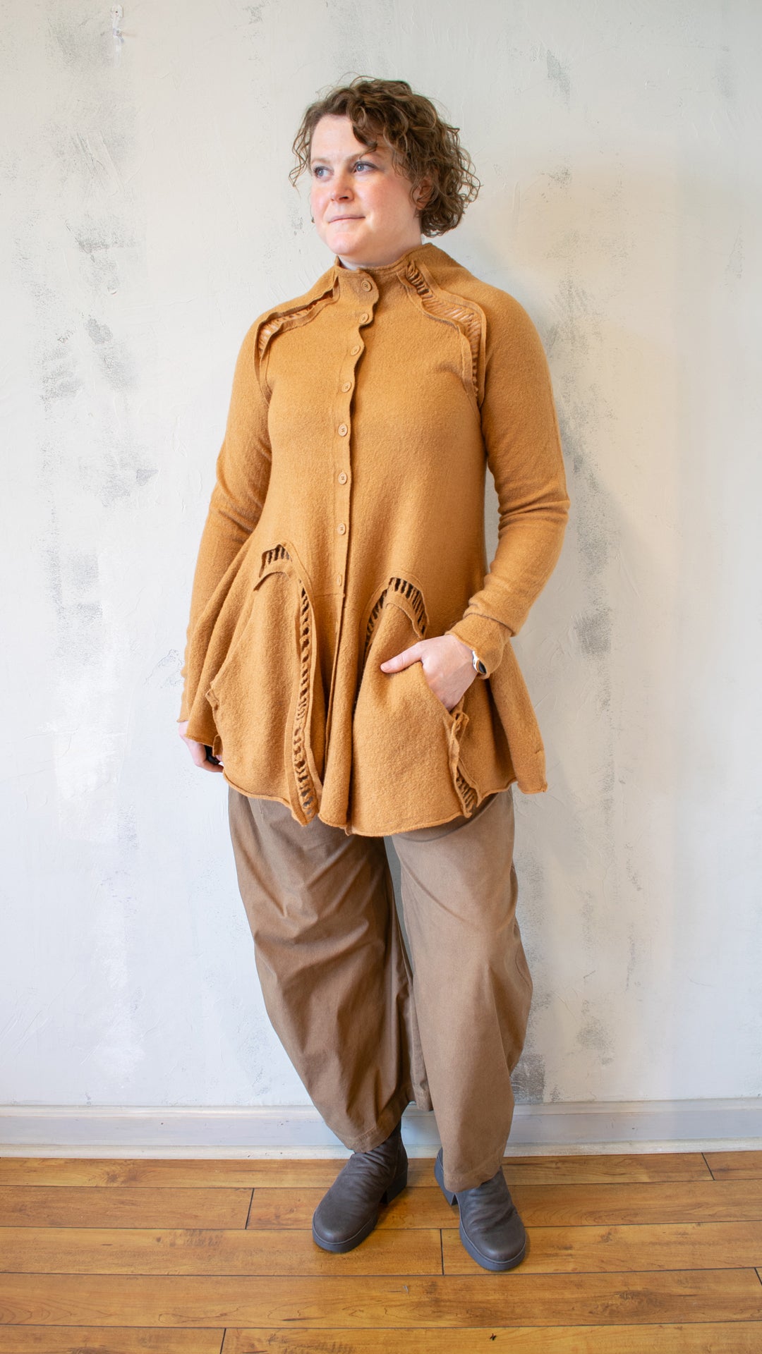 Boiled Wool Peplum Tunic in Bronze