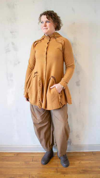 Boiled Wool Peplum Tunic in Bronze