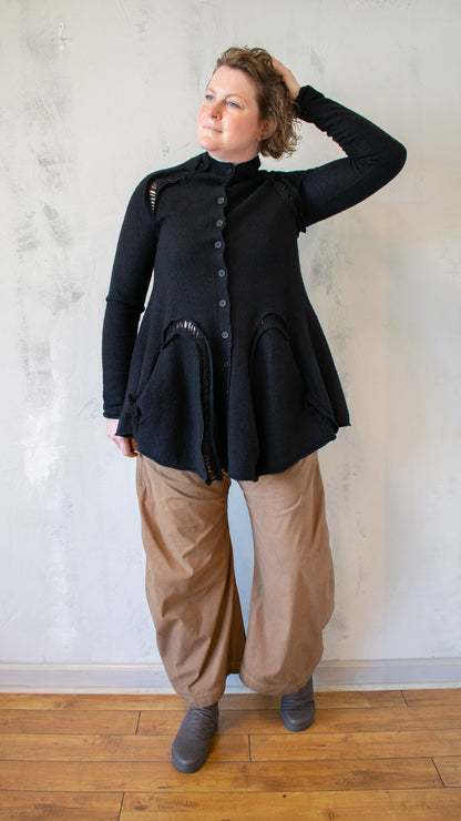 Boiled Wool Peplum Tunic in Black