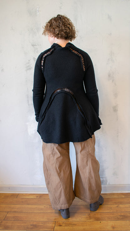 Boiled Wool Peplum Tunic in Black