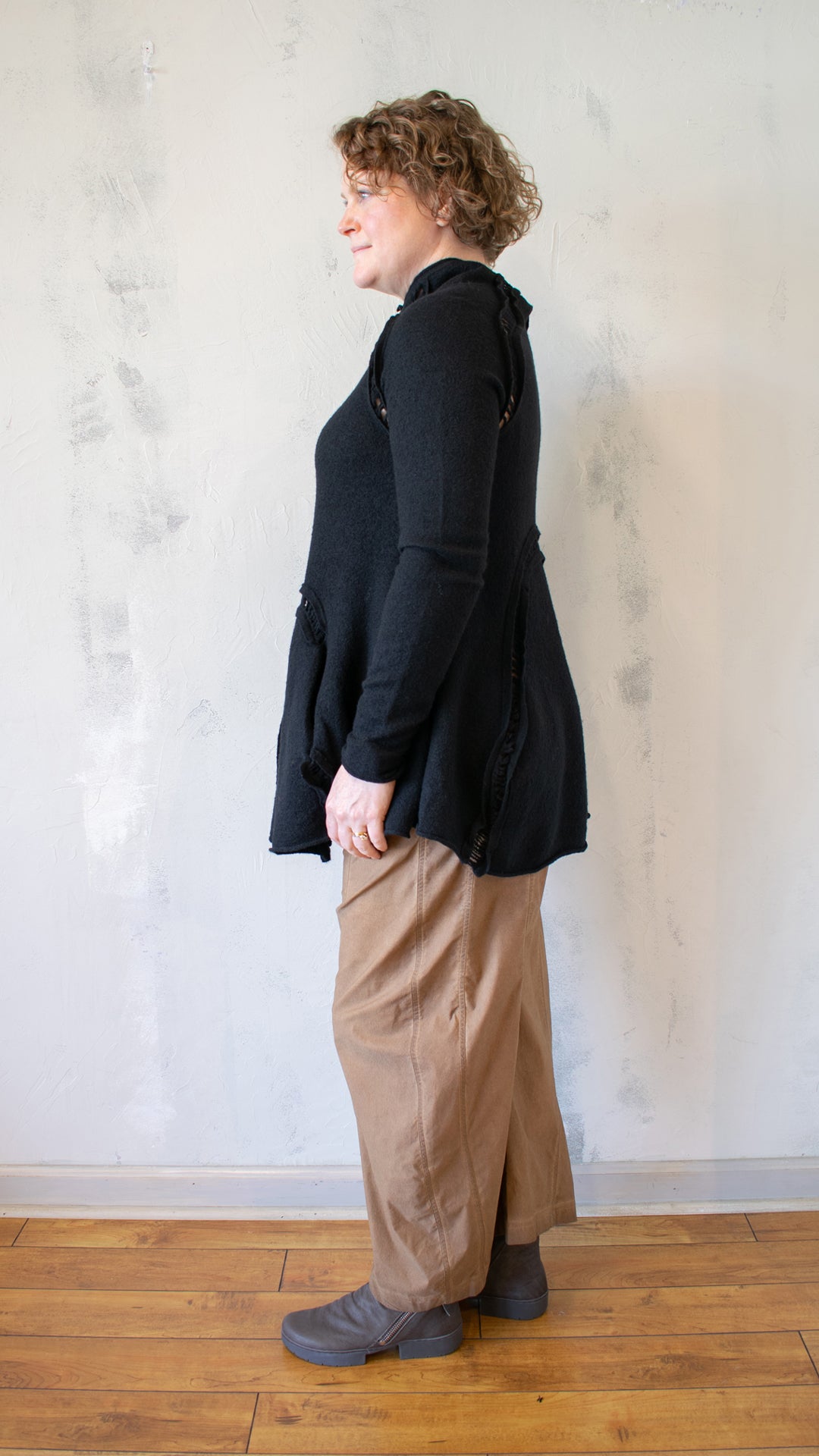 Boiled Wool Peplum Tunic in Black