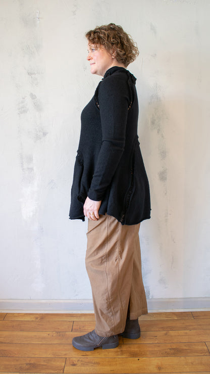 Boiled Wool Peplum Tunic in Black