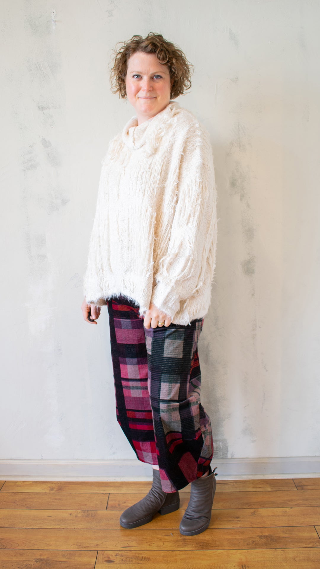 Fringed Funnel Neck Sweater in Ivory