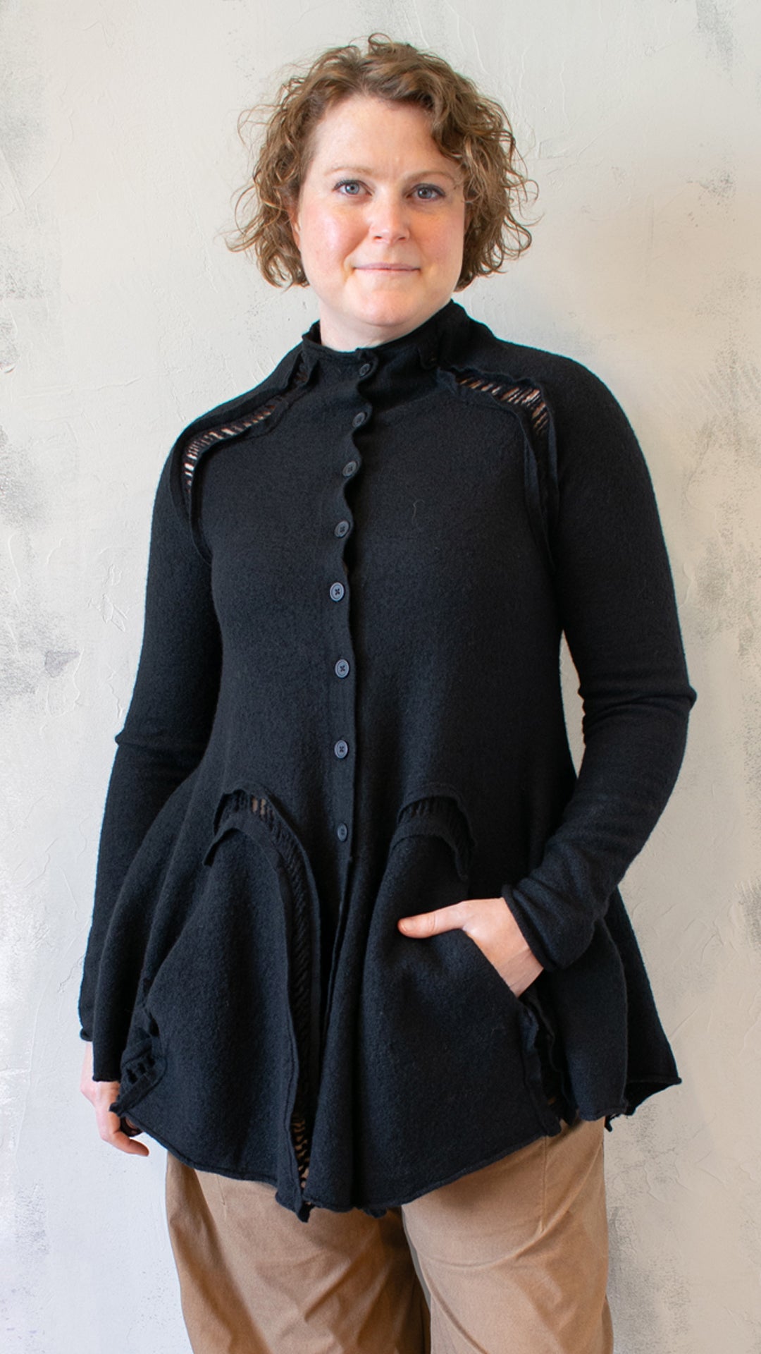 Boiled Wool Peplum Tunic in Black