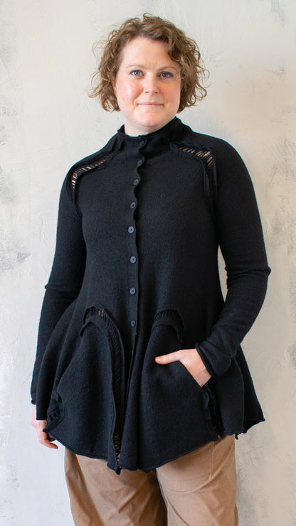 Boiled Wool Peplum Tunic in Black