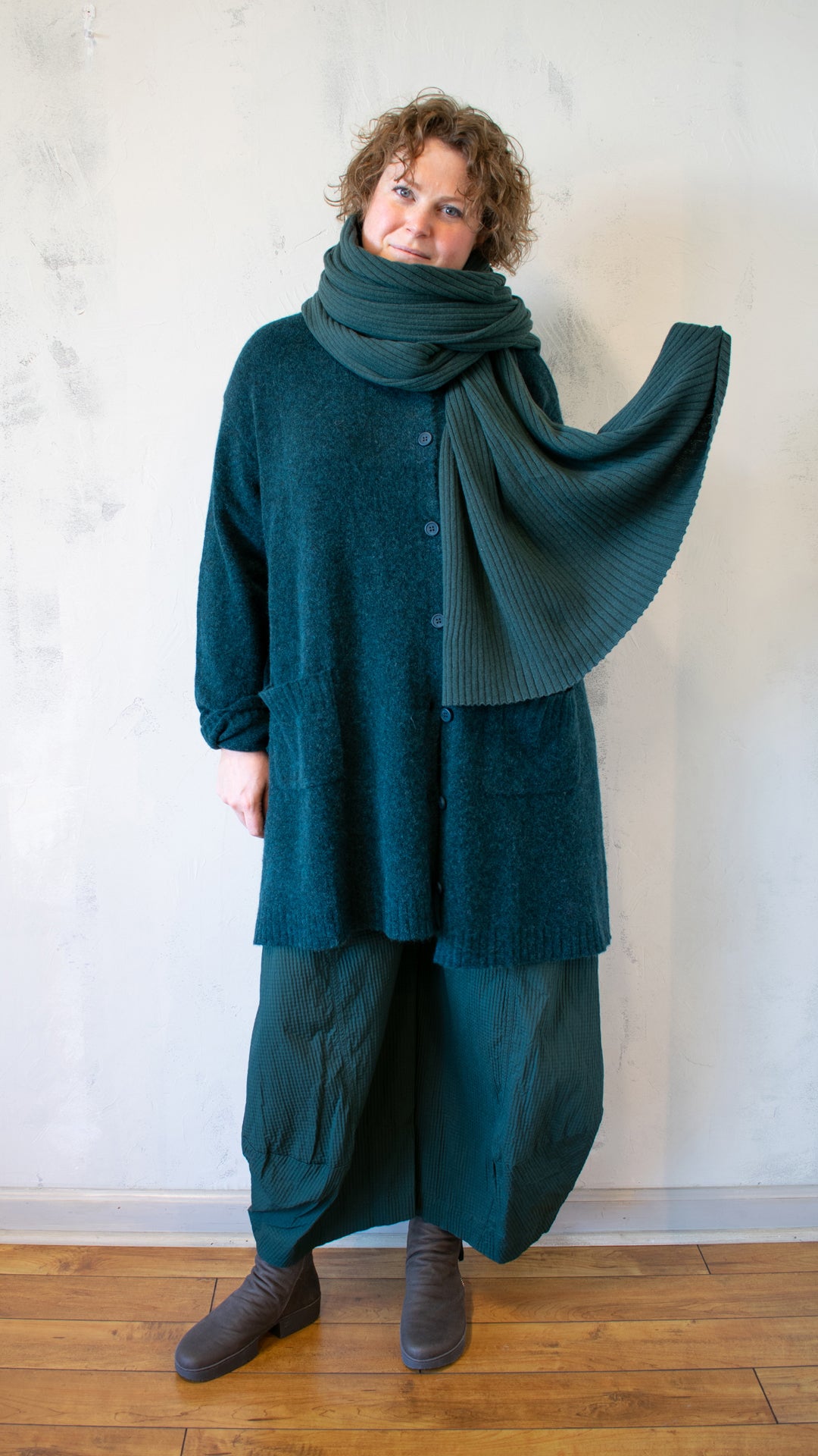 Textured Knit Scarf in Forest