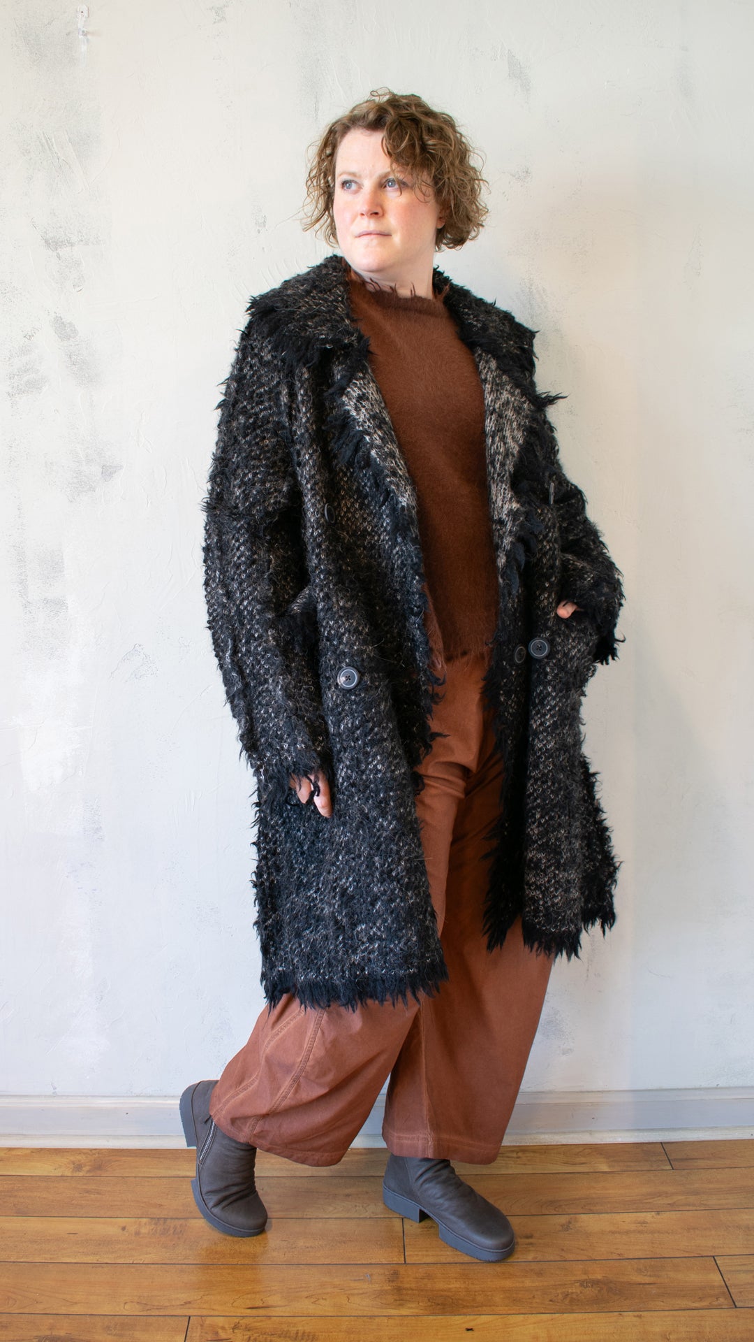 Alpaca Knit Coat Black Jacquard