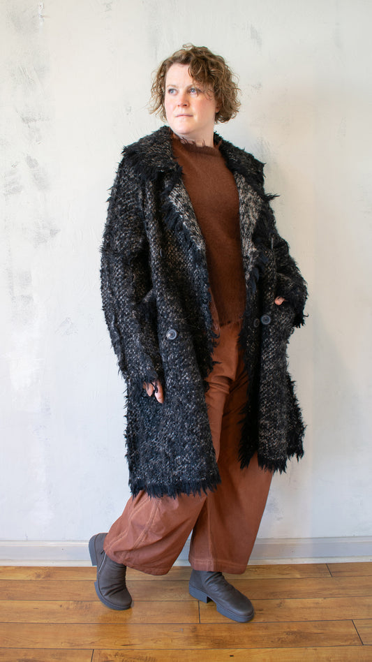 Alpaca Knit Coat Black Jacquard