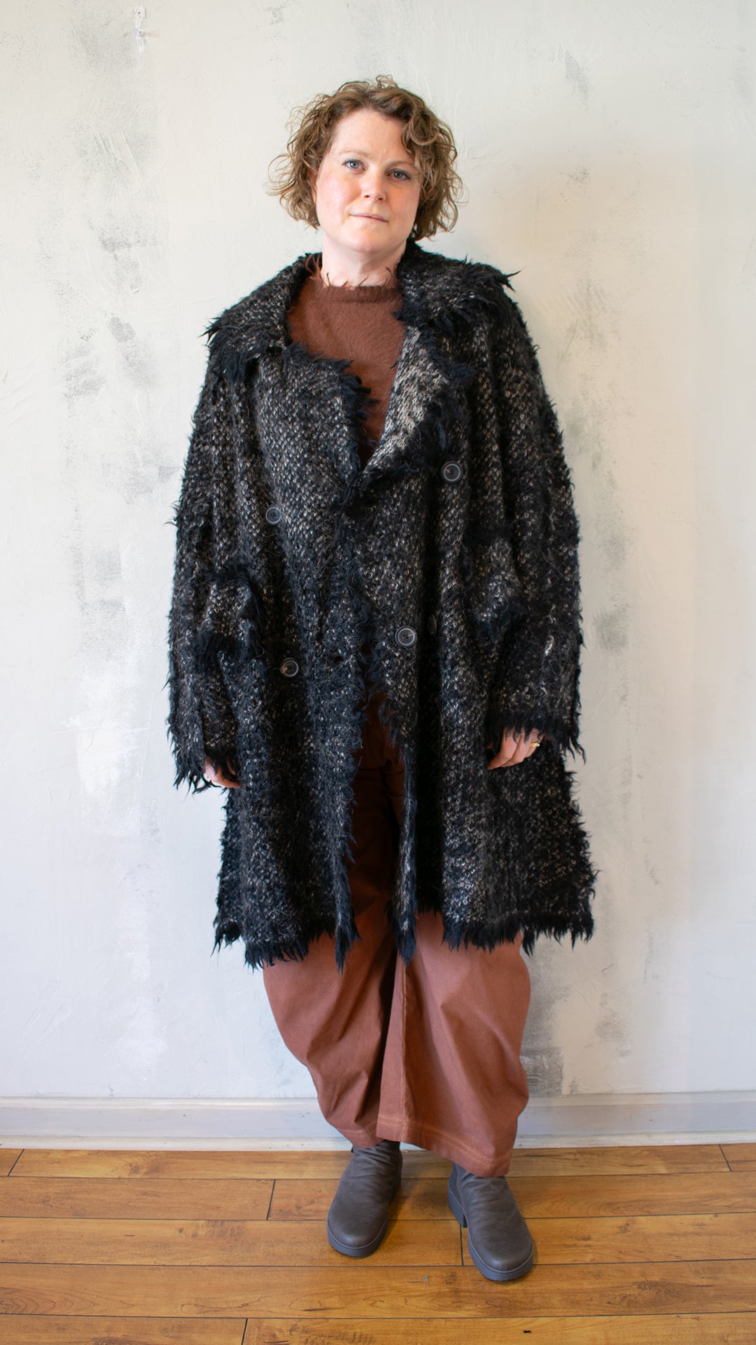 Alpaca Knit Coat Black Jacquard