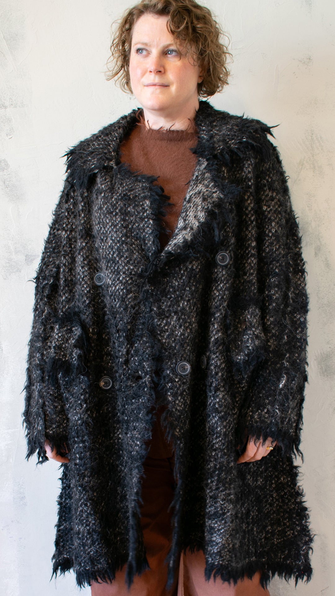 Alpaca Knit Coat Black Jacquard