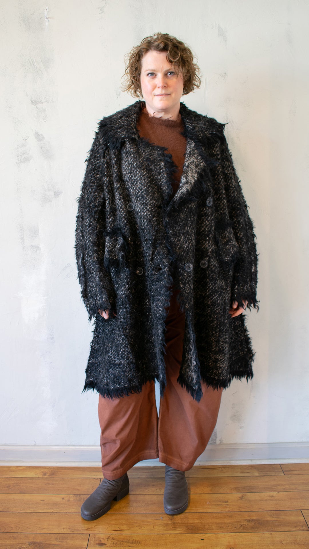 Alpaca Knit Coat Black Jacquard