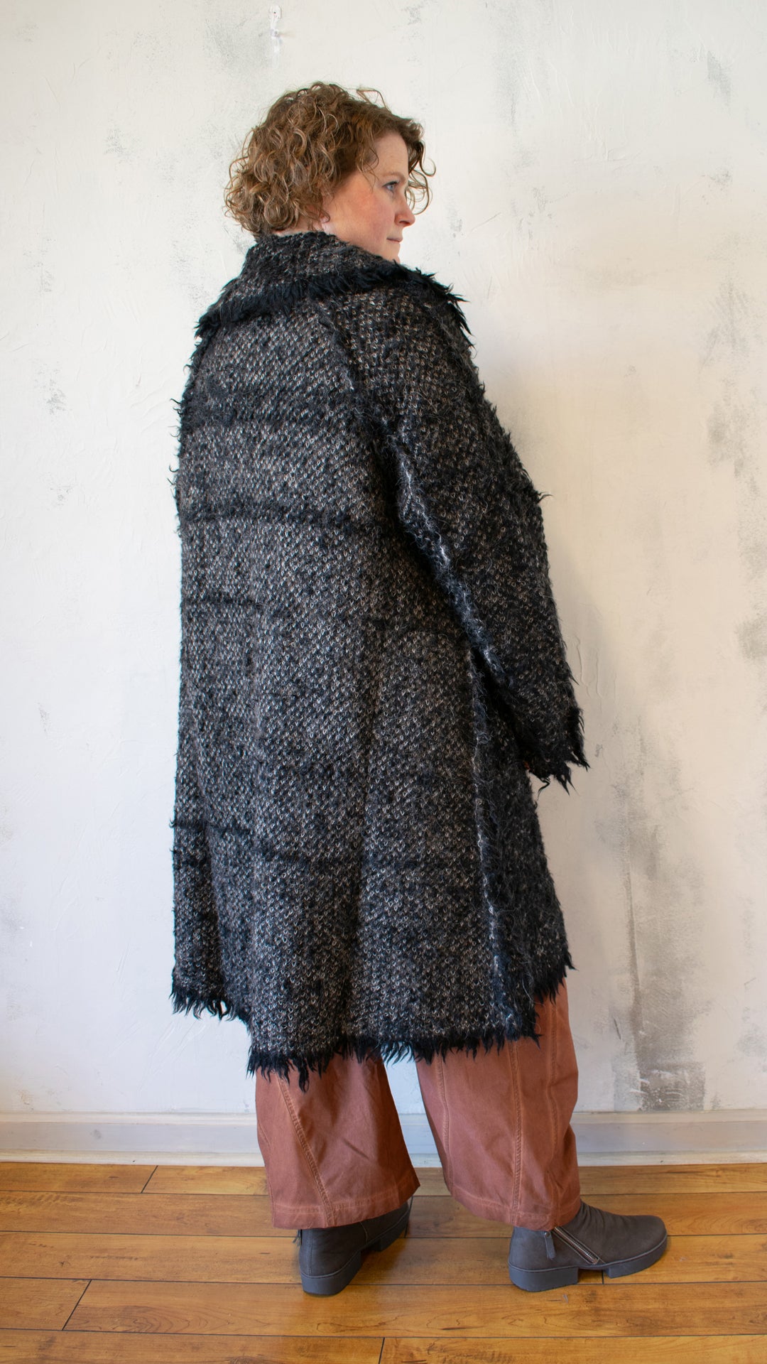 Alpaca Knit Coat Black Jacquard