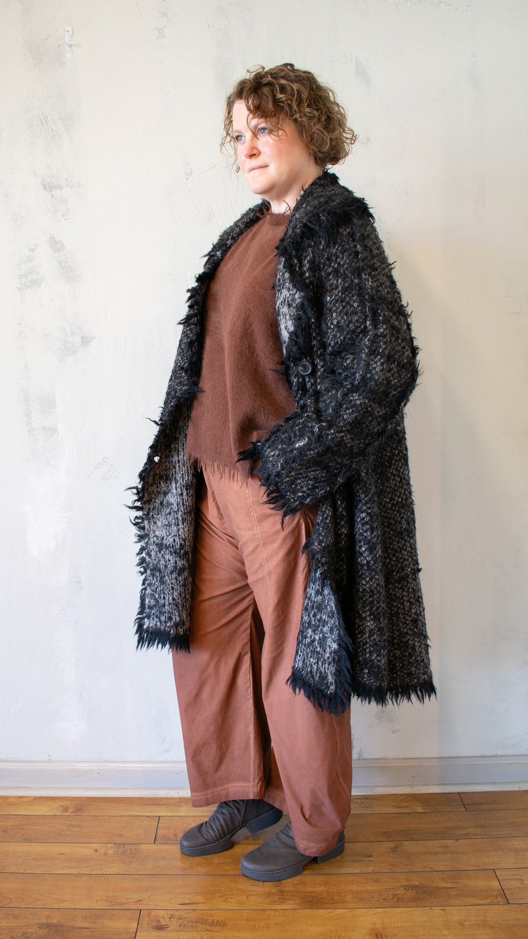 Alpaca Knit Coat Black Jacquard