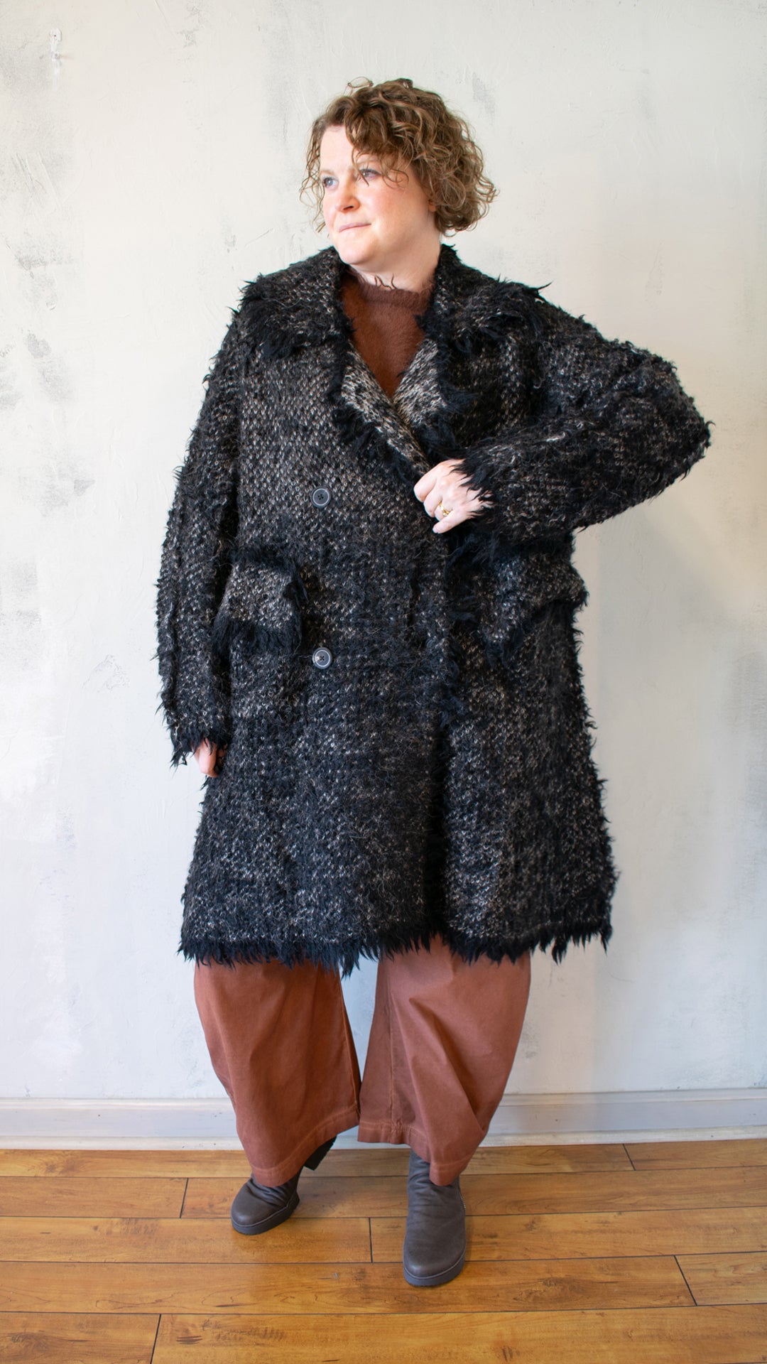 Alpaca Knit Coat Black Jacquard