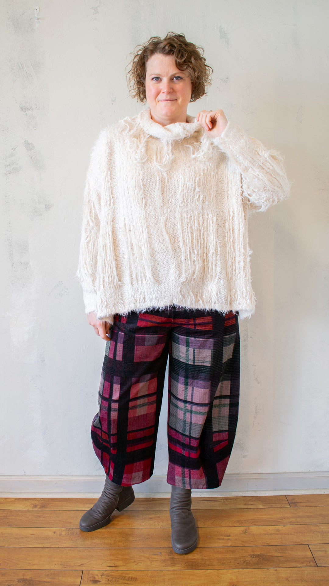 Fringed Funnel Neck Sweater in Ivory