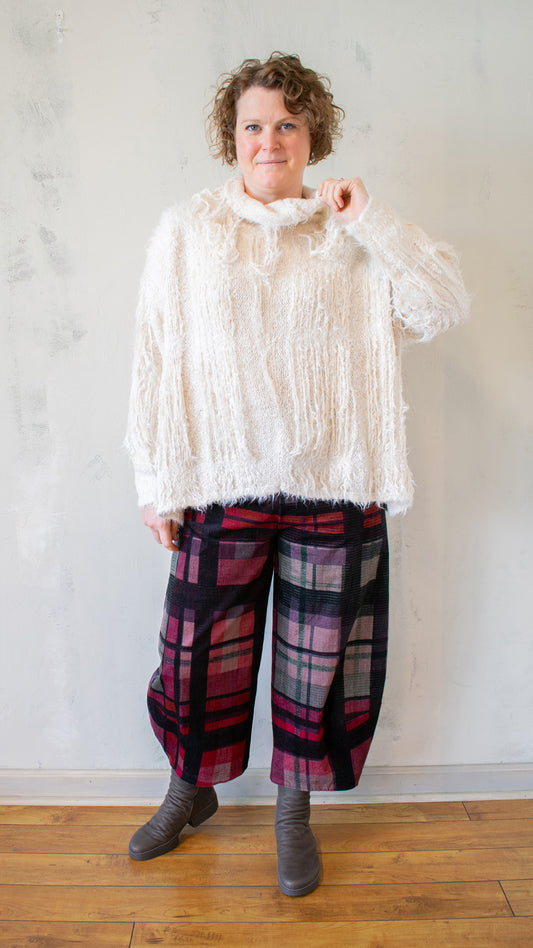 Fringed Funnel Neck Sweater in Ivory