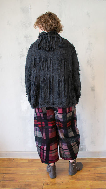 Fringed Funnel Neck Sweater in Black
