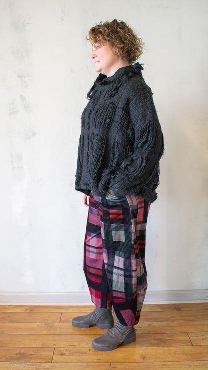 Fringed Funnel Neck Sweater in Black