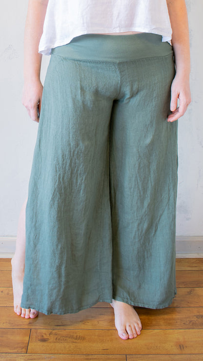 Ribbed Waist Side Slit Pants (Multiple Colors)