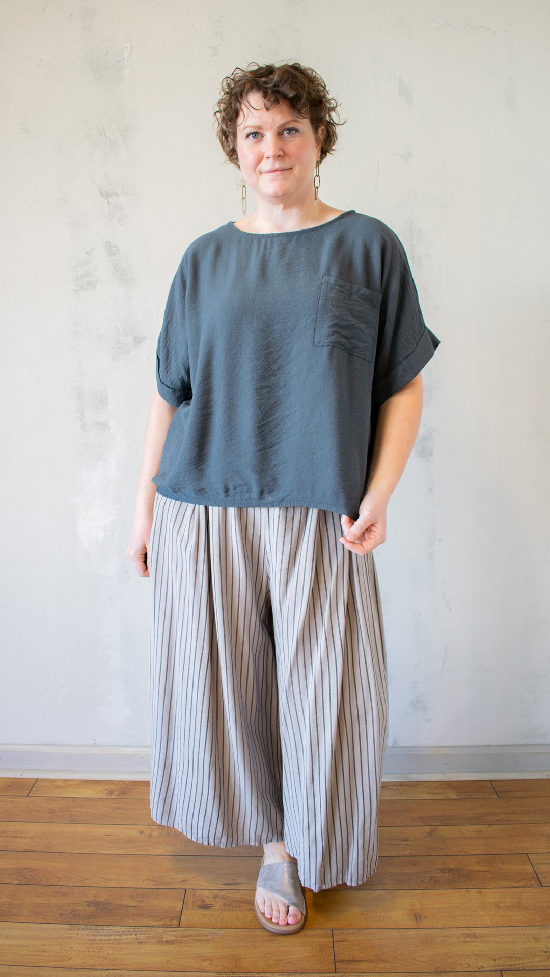 Wide Neck Fold Sleeve Top (Multiple Colors)