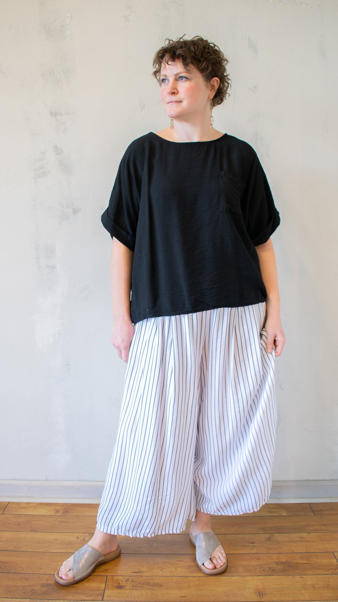 Wide Neck Fold Sleeve Top (Multiple Colors)