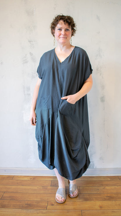 V-Neck Ruched Loose Dress (Multiple Colors)