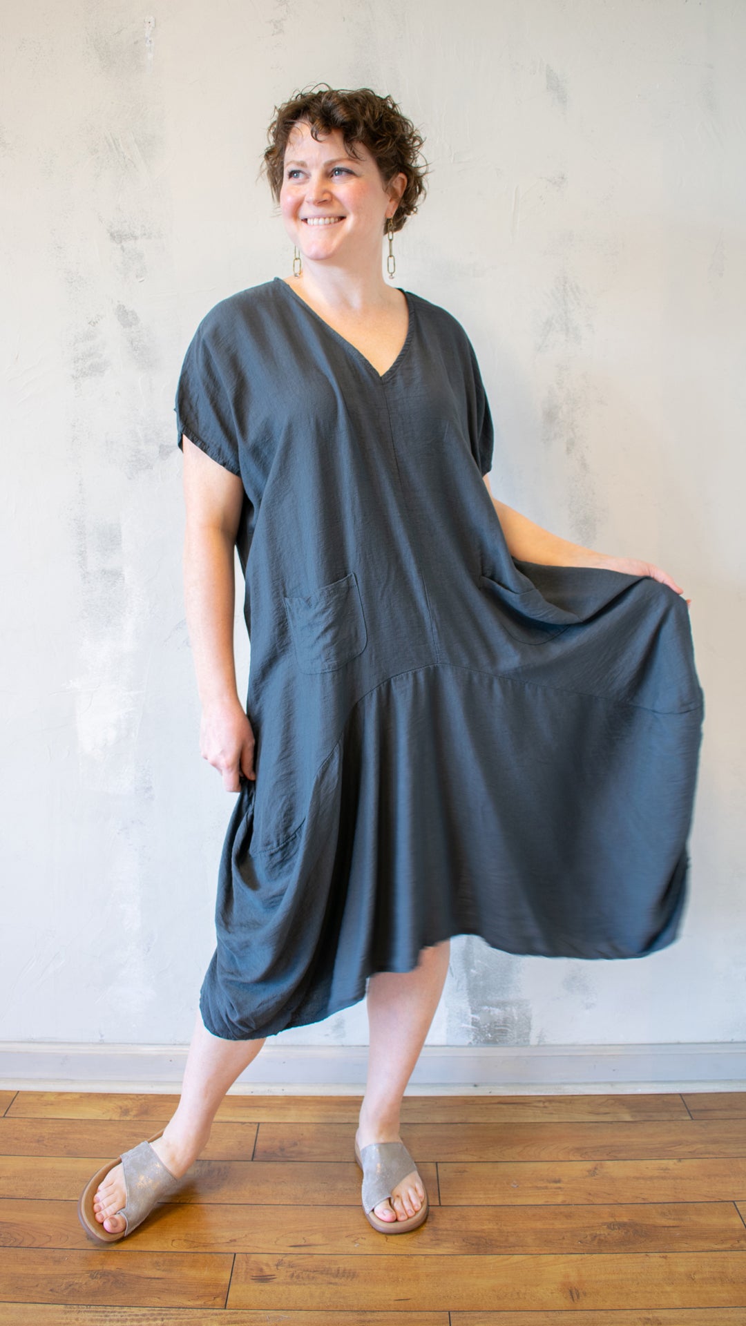 V-Neck Ruched Loose Dress (Multiple Colors)