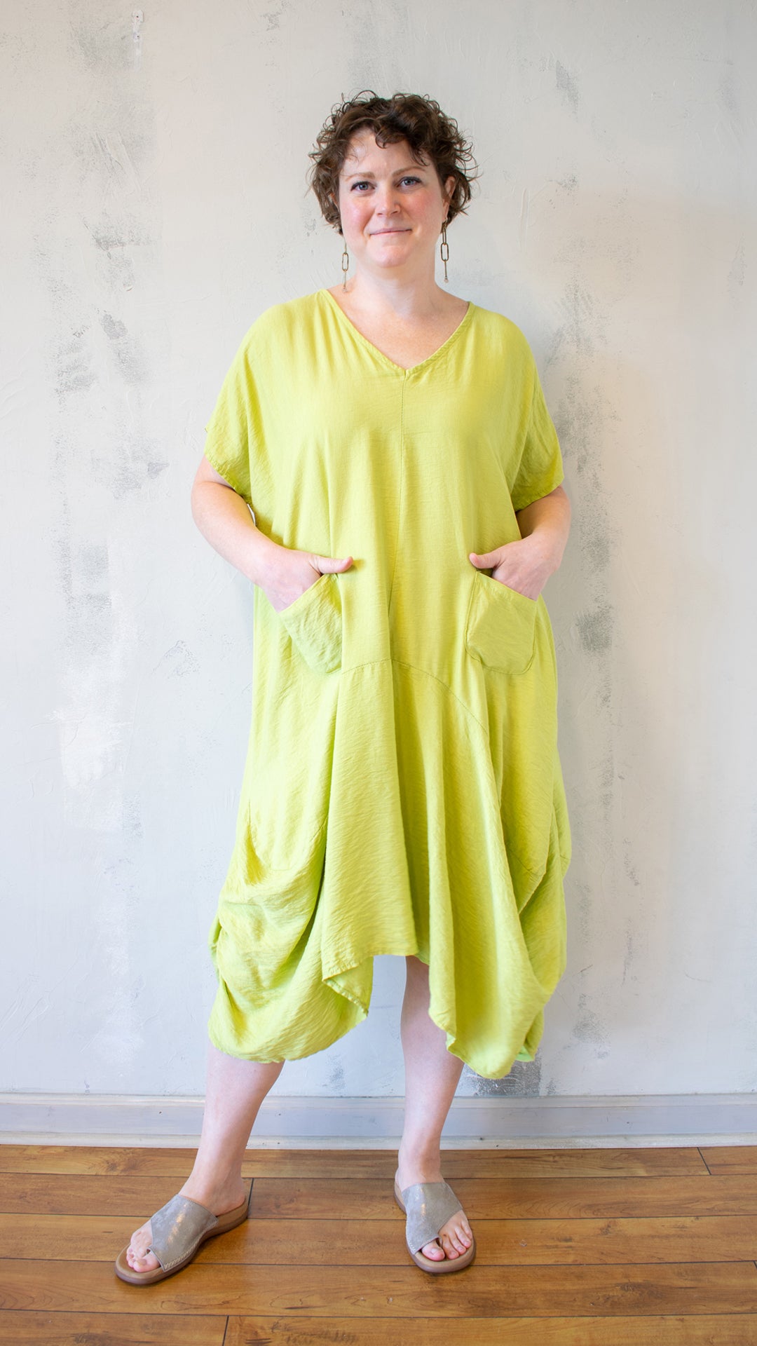 V-Neck Ruched Loose Dress (Multiple Colors)