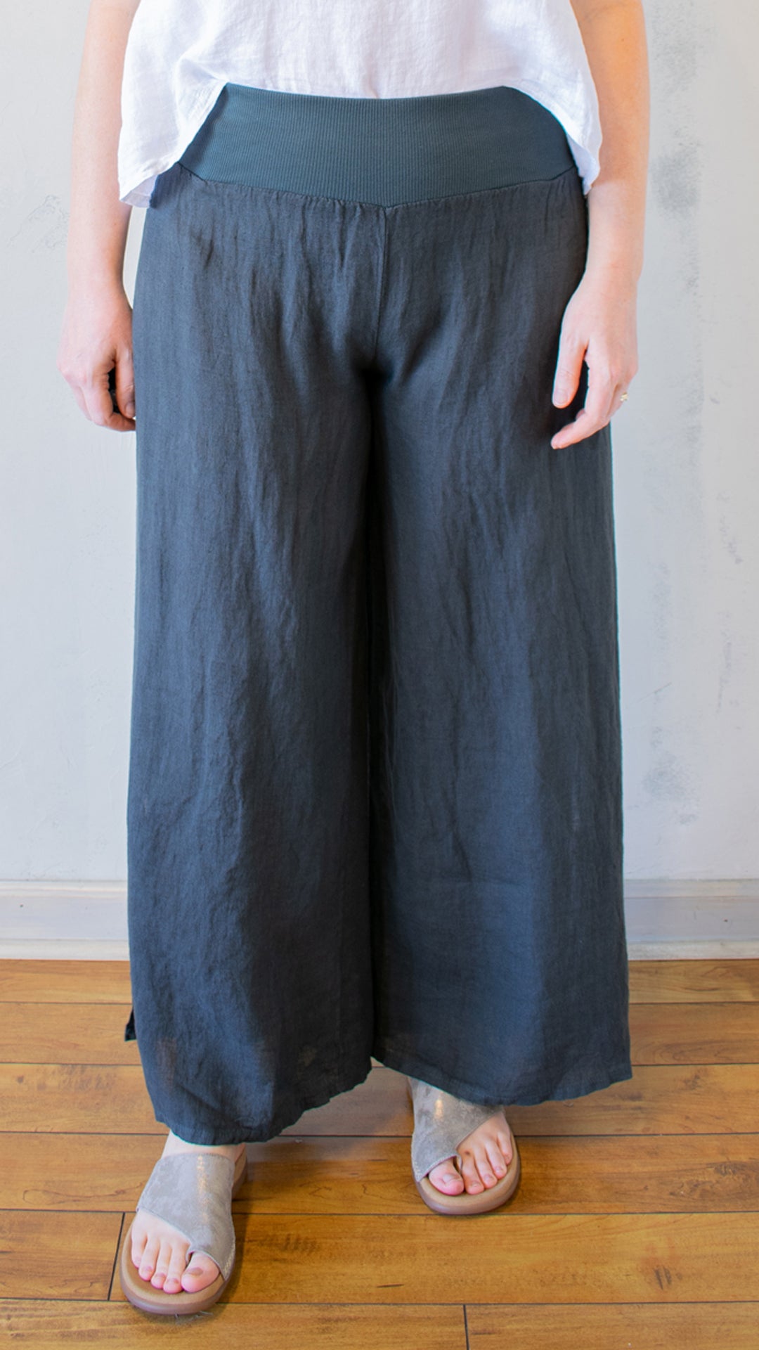 Ribbed Waist Side Slit Pants (Multiple Colors)