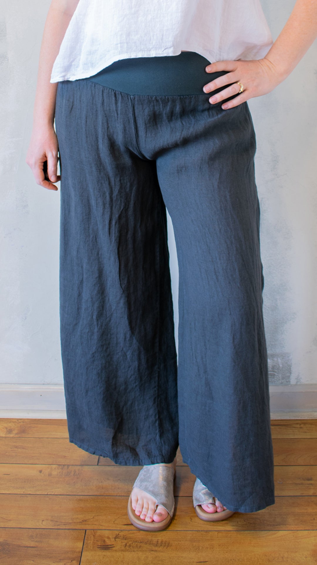 Ribbed Waist Side Slit Pants (Multiple Colors)