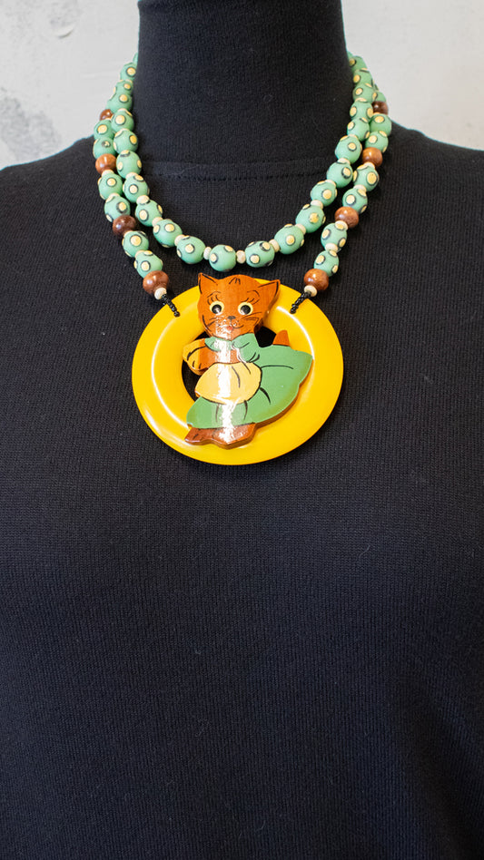 Vintage Kitty Pendant Necklace