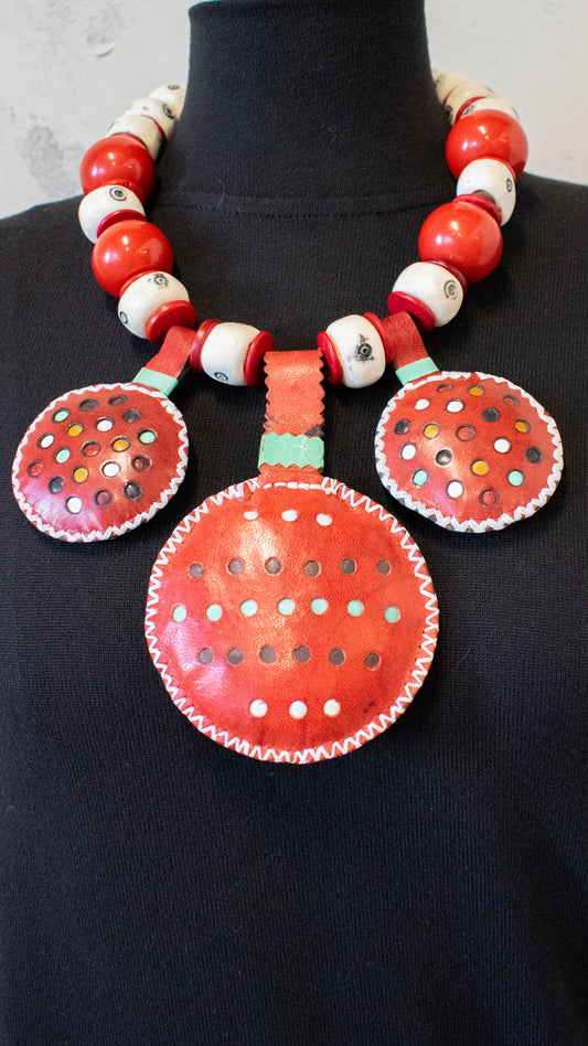 African Leather and Resin Necklace