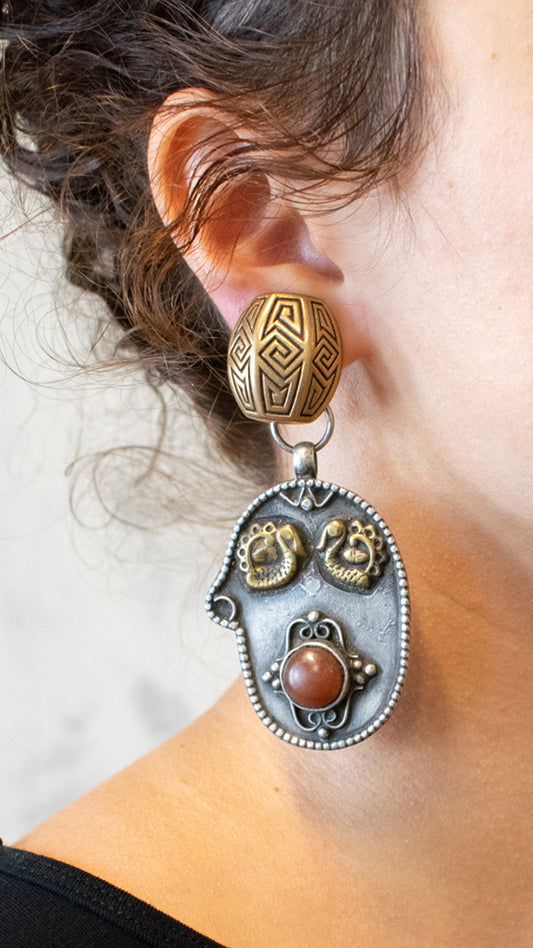 Silver and Brass Hamsas Clip Ons